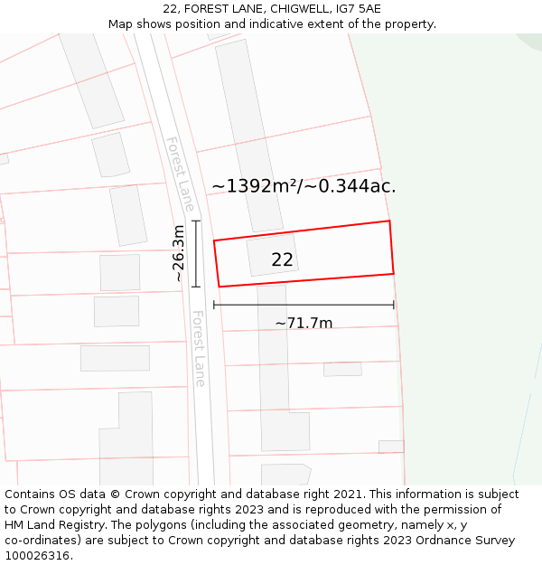 22, FOREST LANE, CHIGWELL, IG7 5AE: Plot and title map