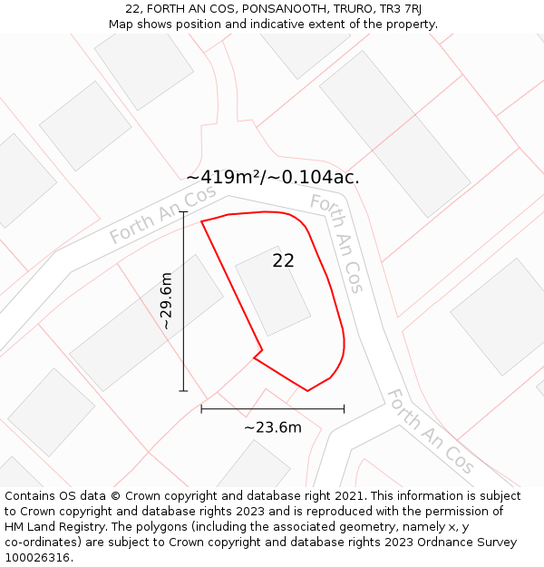 22, FORTH AN COS, PONSANOOTH, TRURO, TR3 7RJ: Plot and title map