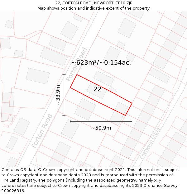 22, FORTON ROAD, NEWPORT, TF10 7JP: Plot and title map