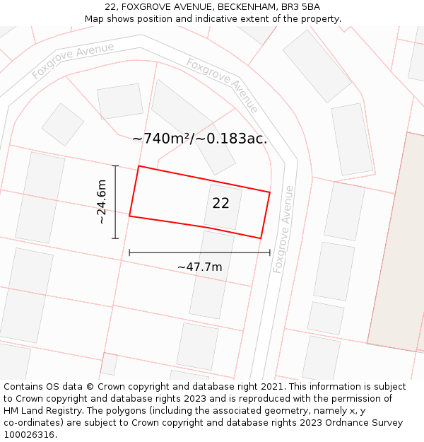 22, FOXGROVE AVENUE, BECKENHAM, BR3 5BA: Plot and title map