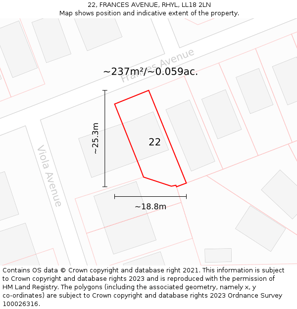 22, FRANCES AVENUE, RHYL, LL18 2LN: Plot and title map