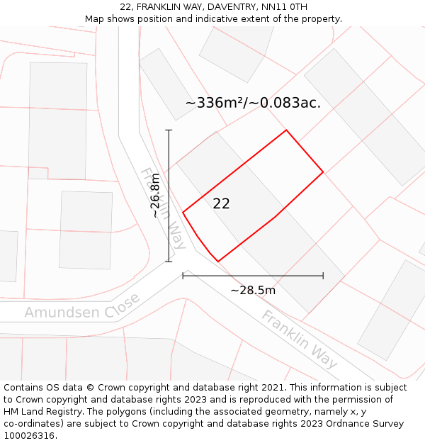 22, FRANKLIN WAY, DAVENTRY, NN11 0TH: Plot and title map