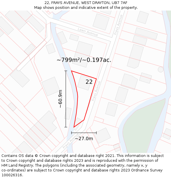 22, FRAYS AVENUE, WEST DRAYTON, UB7 7AF: Plot and title map