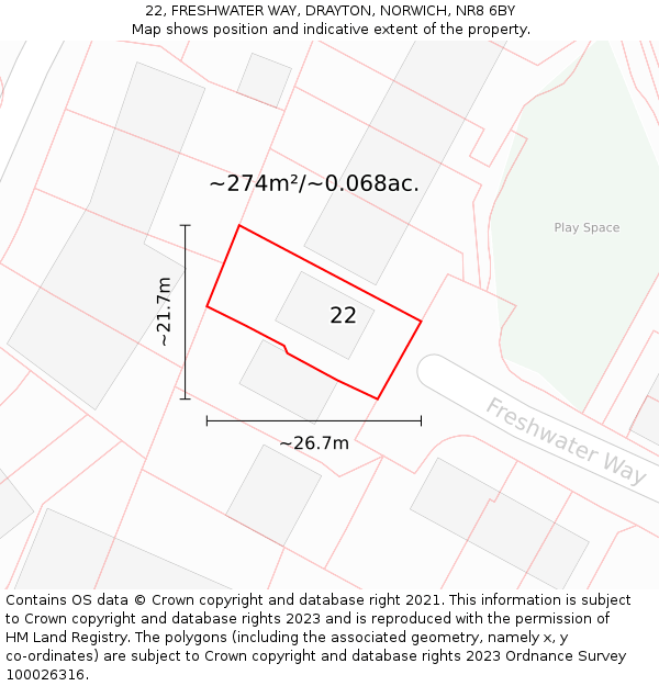 22, FRESHWATER WAY, DRAYTON, NORWICH, NR8 6BY: Plot and title map