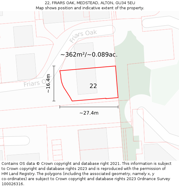 22, FRIARS OAK, MEDSTEAD, ALTON, GU34 5EU: Plot and title map