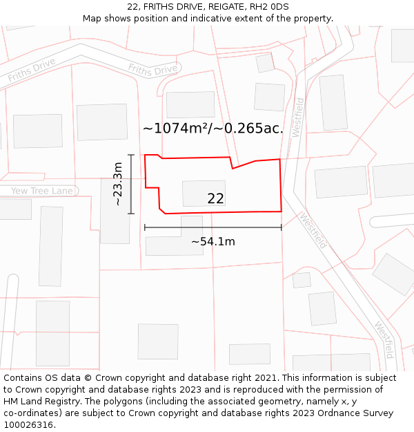 22, FRITHS DRIVE, REIGATE, RH2 0DS: Plot and title map