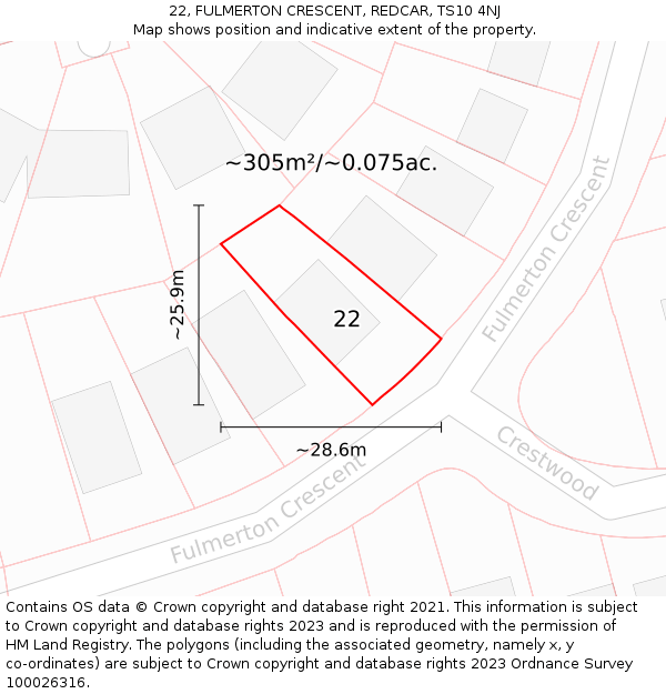 22, FULMERTON CRESCENT, REDCAR, TS10 4NJ: Plot and title map