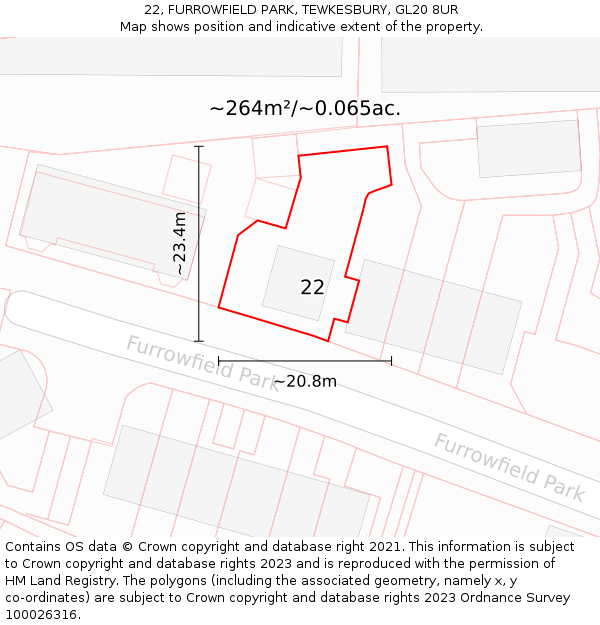 22, FURROWFIELD PARK, TEWKESBURY, GL20 8UR: Plot and title map