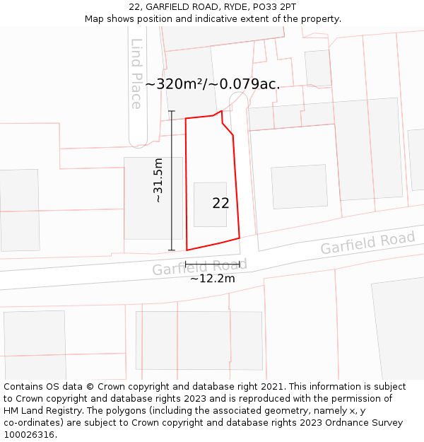 22, GARFIELD ROAD, RYDE, PO33 2PT: Plot and title map