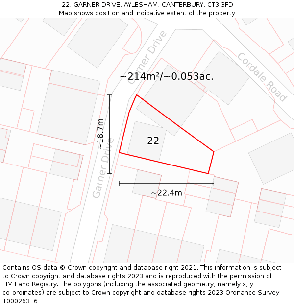 22, GARNER DRIVE, AYLESHAM, CANTERBURY, CT3 3FD: Plot and title map