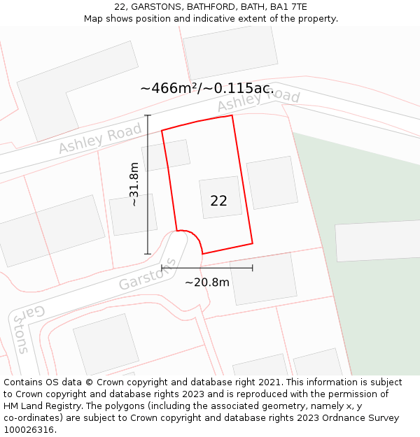 22, GARSTONS, BATHFORD, BATH, BA1 7TE: Plot and title map