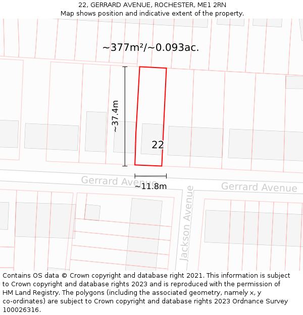 22, GERRARD AVENUE, ROCHESTER, ME1 2RN: Plot and title map