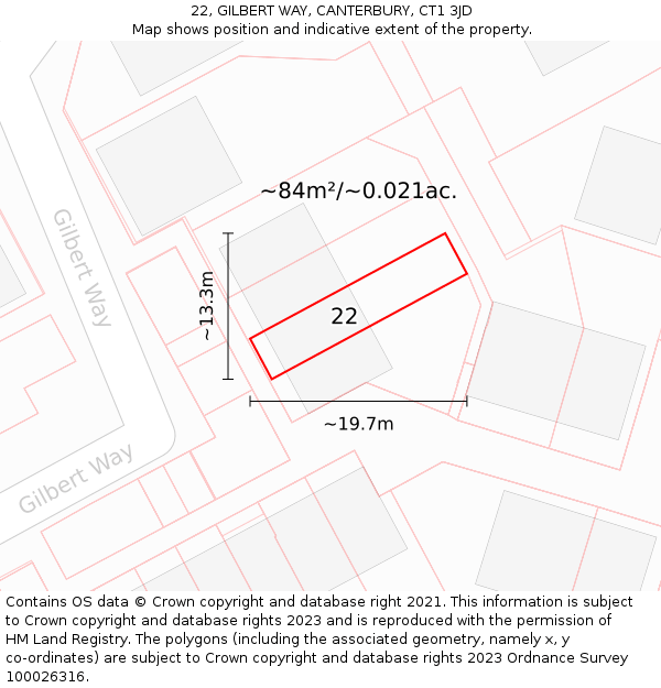 22, GILBERT WAY, CANTERBURY, CT1 3JD: Plot and title map