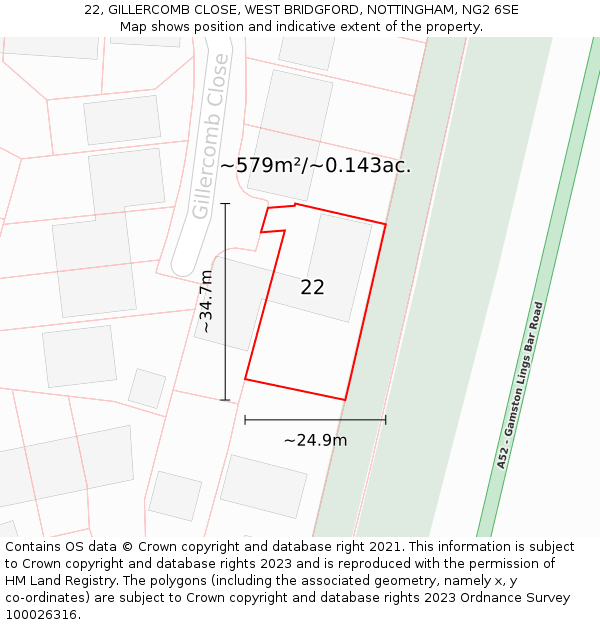 22, GILLERCOMB CLOSE, WEST BRIDGFORD, NOTTINGHAM, NG2 6SE: Plot and title map