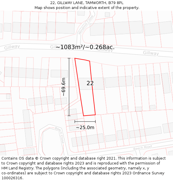 22, GILLWAY LANE, TAMWORTH, B79 8PL: Plot and title map