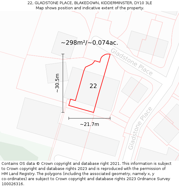22, GLADSTONE PLACE, BLAKEDOWN, KIDDERMINSTER, DY10 3LE: Plot and title map