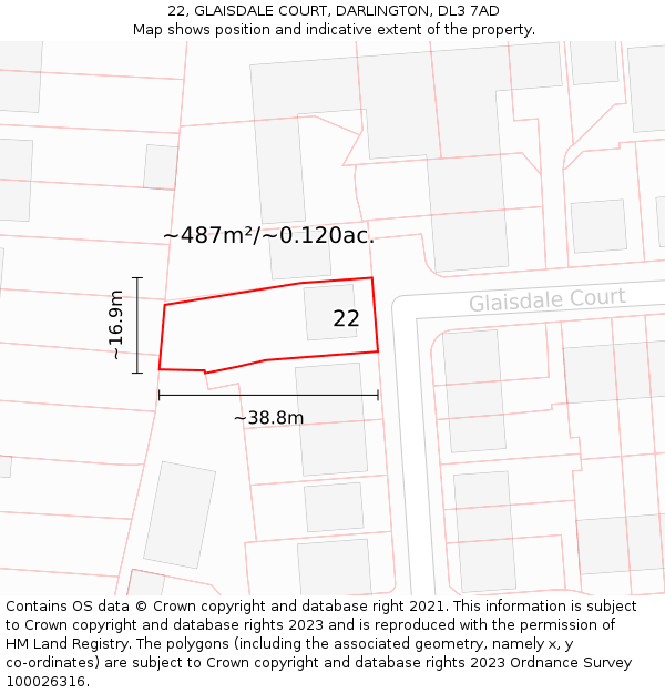 22, GLAISDALE COURT, DARLINGTON, DL3 7AD: Plot and title map