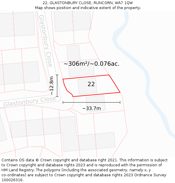 22, GLASTONBURY CLOSE, RUNCORN, WA7 1QW: Plot and title map