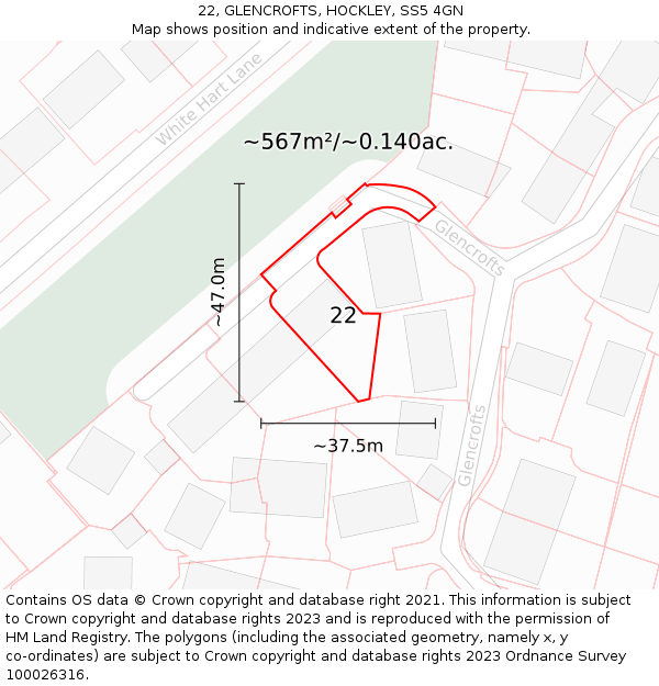 22, GLENCROFTS, HOCKLEY, SS5 4GN: Plot and title map