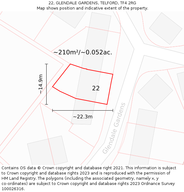 22, GLENDALE GARDENS, TELFORD, TF4 2RG: Plot and title map