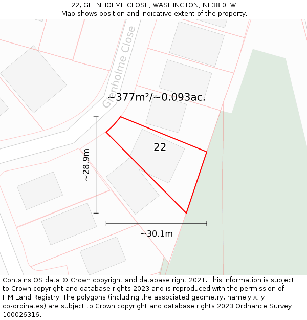 22, GLENHOLME CLOSE, WASHINGTON, NE38 0EW: Plot and title map