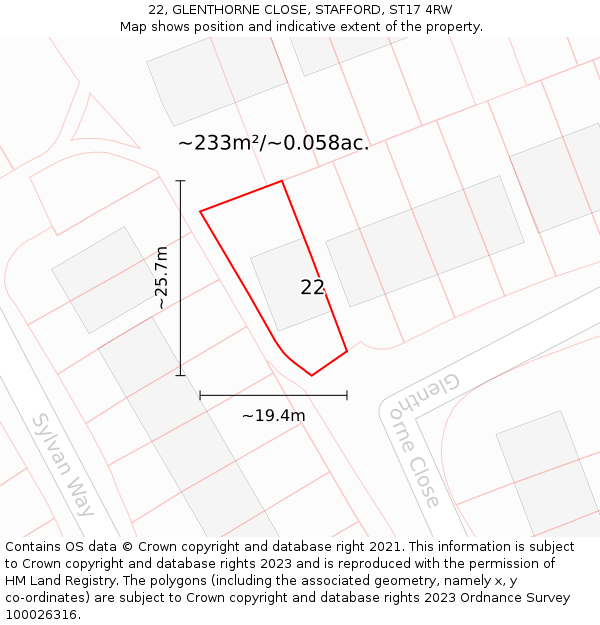 22, GLENTHORNE CLOSE, STAFFORD, ST17 4RW: Plot and title map