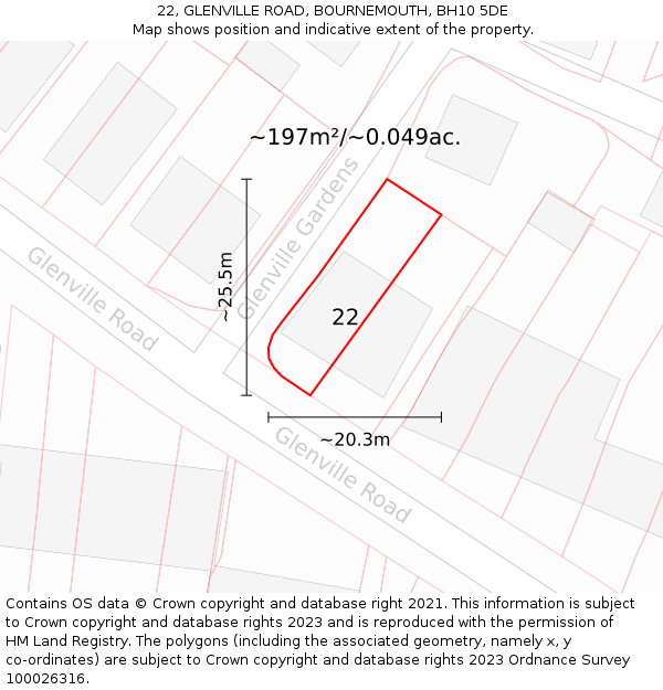 22, GLENVILLE ROAD, BOURNEMOUTH, BH10 5DE: Plot and title map