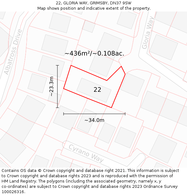 22, GLORIA WAY, GRIMSBY, DN37 9SW: Plot and title map