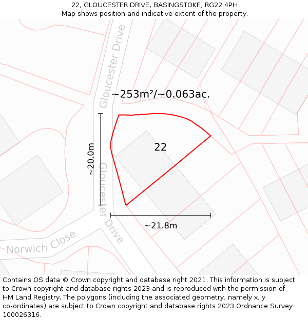 22, GLOUCESTER DRIVE, BASINGSTOKE, RG22 4PH: Plot and title map