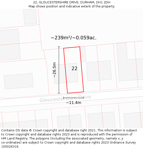 22, GLOUCESTERSHIRE DRIVE, DURHAM, DH1 2DH: Plot and title map