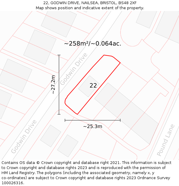 22, GODWIN DRIVE, NAILSEA, BRISTOL, BS48 2XF: Plot and title map