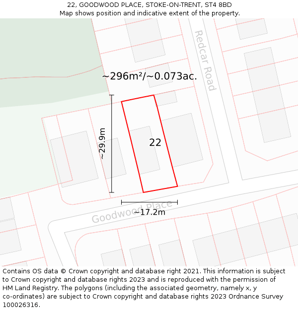 22, GOODWOOD PLACE, STOKE-ON-TRENT, ST4 8BD: Plot and title map