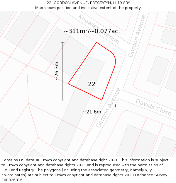 22, GORDON AVENUE, PRESTATYN, LL19 8RY: Plot and title map