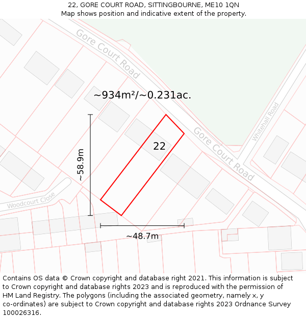 22, GORE COURT ROAD, SITTINGBOURNE, ME10 1QN: Plot and title map