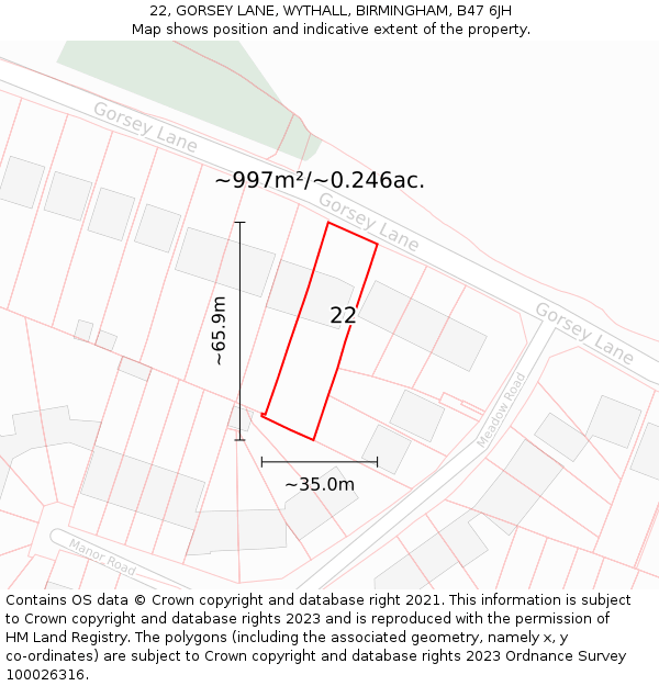 22, GORSEY LANE, WYTHALL, BIRMINGHAM, B47 6JH: Plot and title map