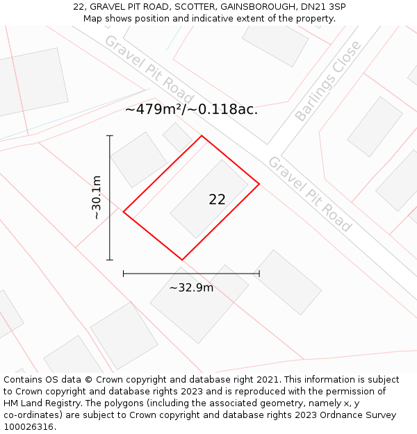 22, GRAVEL PIT ROAD, SCOTTER, GAINSBOROUGH, DN21 3SP: Plot and title map