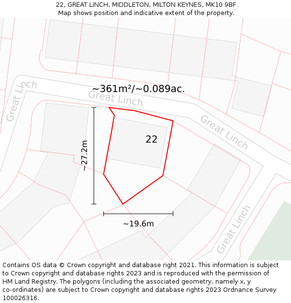 22, GREAT LINCH, MIDDLETON, MILTON KEYNES, MK10 9BF: Plot and title map