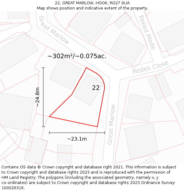 22, GREAT MARLOW, HOOK, RG27 9UA: Plot and title map