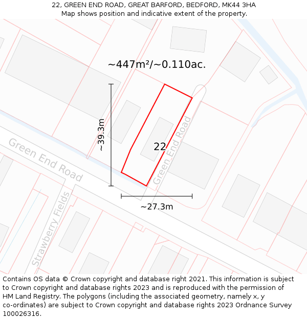 22, GREEN END ROAD, GREAT BARFORD, BEDFORD, MK44 3HA: Plot and title map