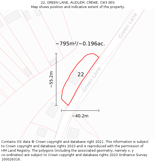 22, GREEN LANE, AUDLEM, CREWE, CW3 0ES: Plot and title map