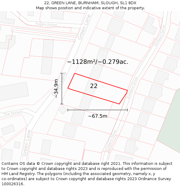 22, GREEN LANE, BURNHAM, SLOUGH, SL1 8DX: Plot and title map