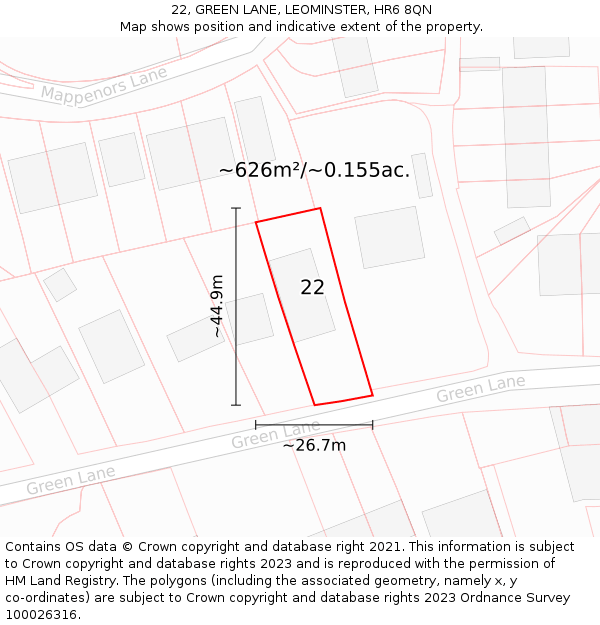 22, GREEN LANE, LEOMINSTER, HR6 8QN: Plot and title map