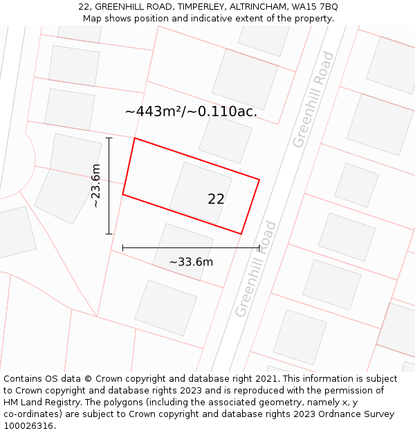 22, GREENHILL ROAD, TIMPERLEY, ALTRINCHAM, WA15 7BQ: Plot and title map