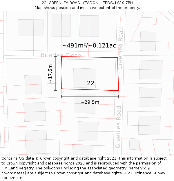 22, GREENLEA ROAD, YEADON, LEEDS, LS19 7RH: Plot and title map