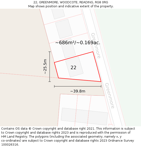 22, GREENMORE, WOODCOTE, READING, RG8 0RG: Plot and title map