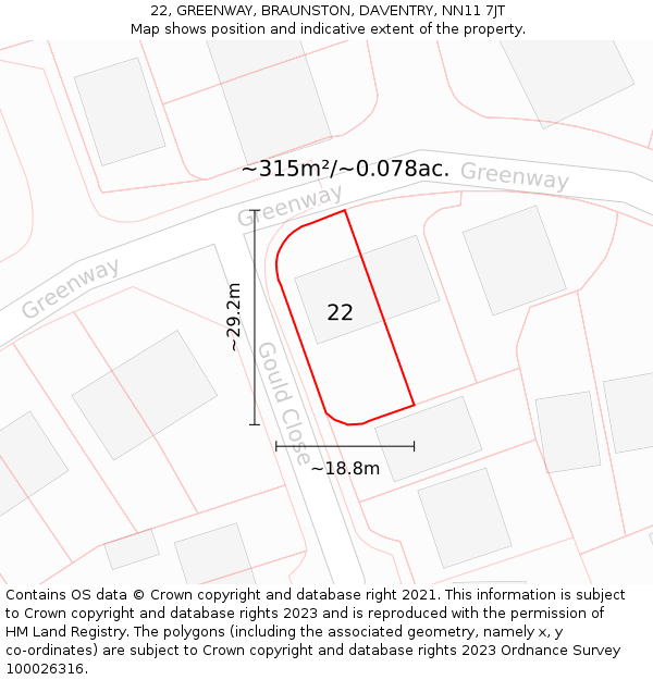 22, GREENWAY, BRAUNSTON, DAVENTRY, NN11 7JT: Plot and title map