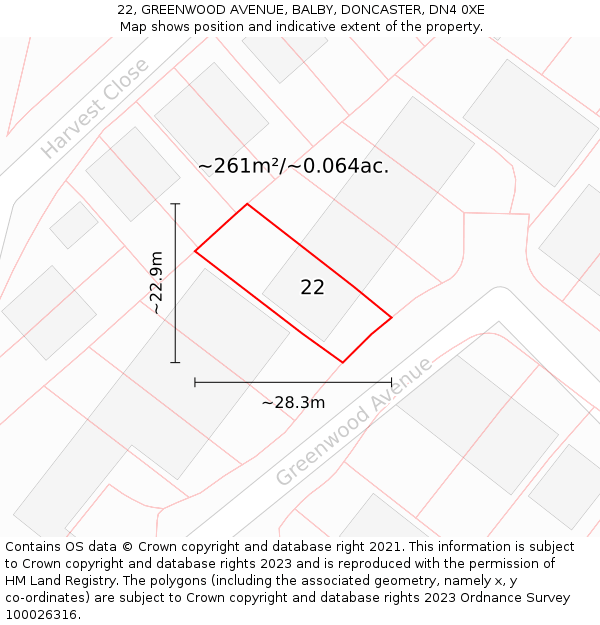 22, GREENWOOD AVENUE, BALBY, DONCASTER, DN4 0XE: Plot and title map