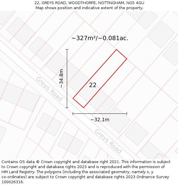 22, GREYS ROAD, WOODTHORPE, NOTTINGHAM, NG5 4GU: Plot and title map