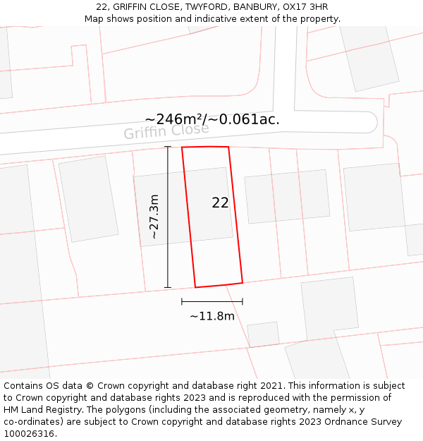 22, GRIFFIN CLOSE, TWYFORD, BANBURY, OX17 3HR: Plot and title map