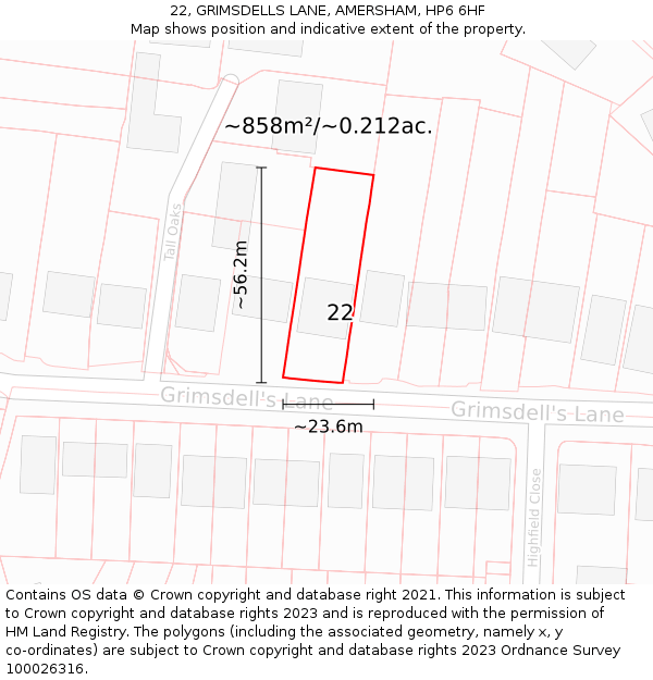 22, GRIMSDELLS LANE, AMERSHAM, HP6 6HF: Plot and title map